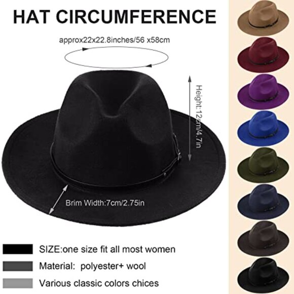 Classic Wide Brim Felt Hat Vintage Boho Wool Fedora Unisex Adjustable main image 7